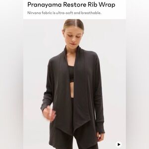Athleta Black Open-Front Ribbed Wrap sweater